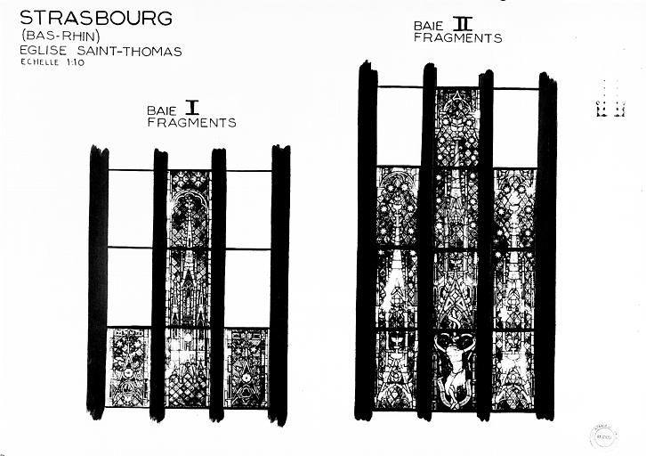 Photomontage de vitrail : baies 1 et 2, fragments