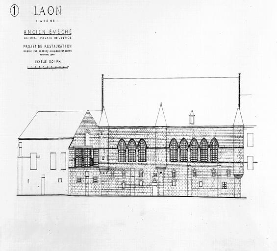 Elévation de la façade sur le rempart nord, projet de restauration