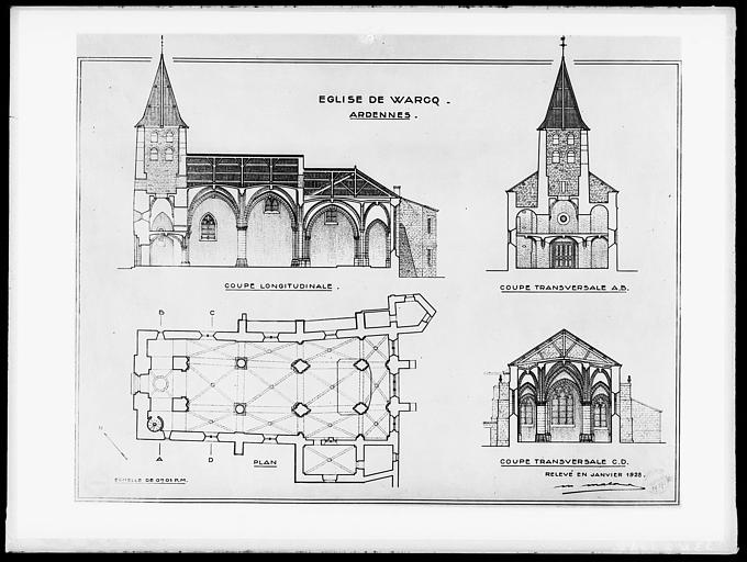 Plan et coupes relevés en janvier 1928