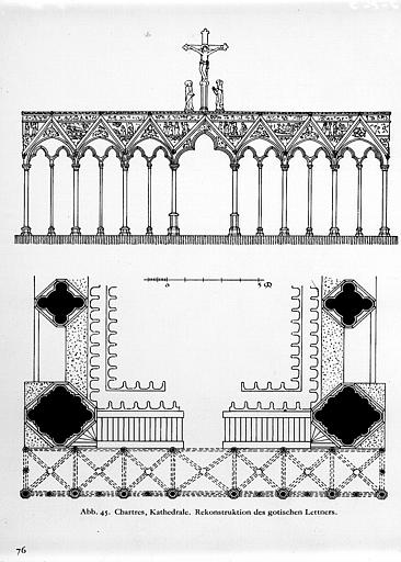 Plan et élévation du jubé, reconstitution