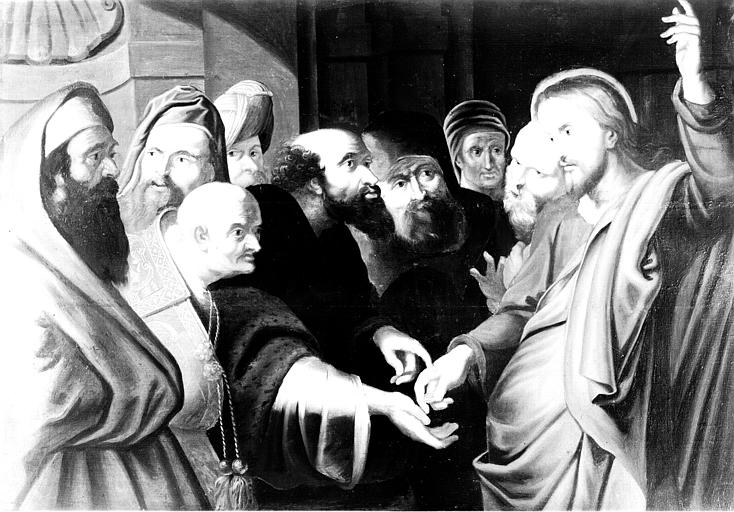 Retable en bois peint : le Denier de César