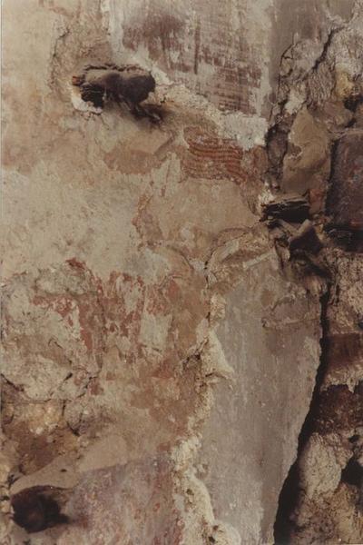 peinture monumentale, détail (mur du chevet, ébrasement gauche de la fenêtre du choeur)