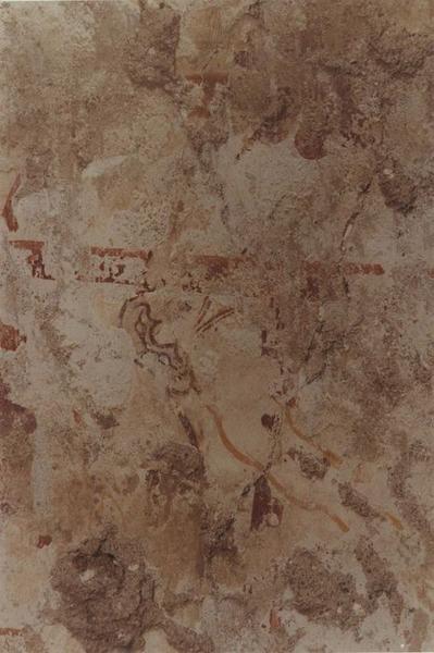 peinture monumentale, détail (mur du chevet, ébrasement gauche de la fenêtre du choeur)