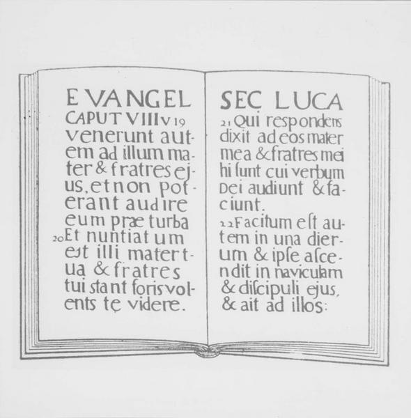 lambris de revêtement, relevé d'un détail de textes gravés sur un des panneaux sculptés