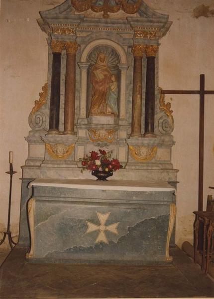 autel et retable latéral sud, groupe sculpté : Sainte Anne et la Vierge, vue générale