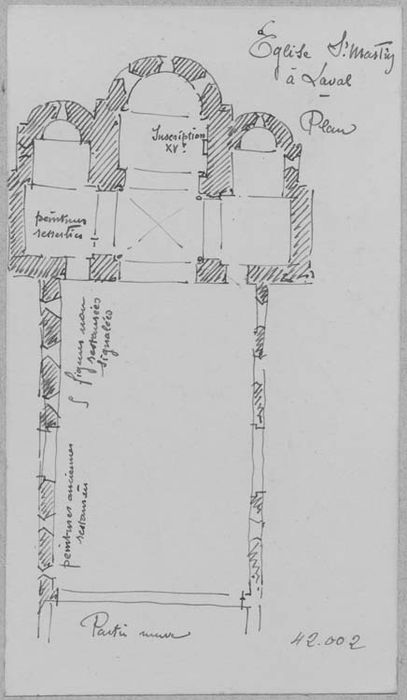 peintures monumentales, détail de leur emplacement (dessin : encre sur papier)