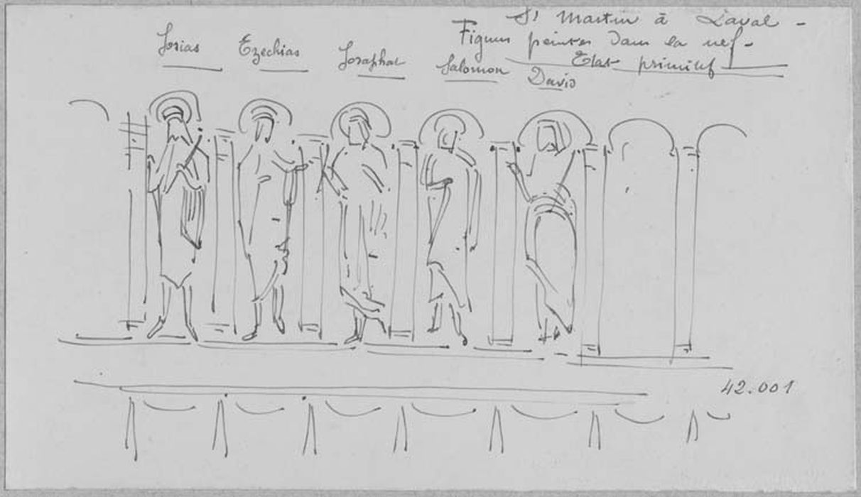 peintures monumentales, vue partielle (dessin : encre sur papier)