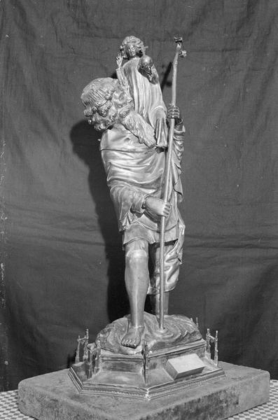 Statuette-reliquaire : saint Christophe, de trois quarts droit