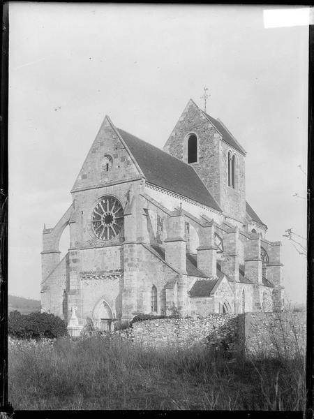 Ensemble sud-ouest, façade à rose avec clocher