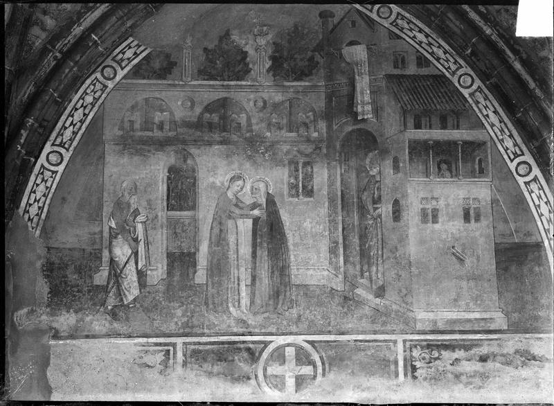 Cloître, intérieur : peinture murale représentant la Visitation