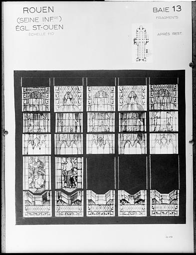 Vitrail, baie 13 : fragments divers, état après restauration