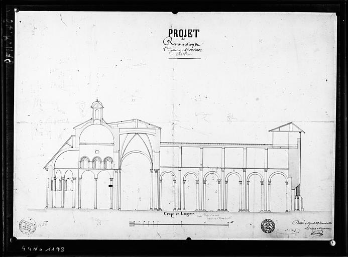 Coupe longitudinale, projet de restauration