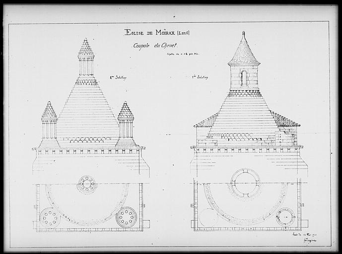 Plans et élévations de la coupole, projet de restauration