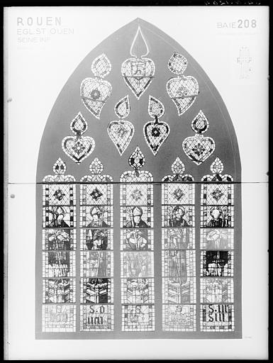 Photomontage de vitrail : baie 208, saints abbés de Rouen, état avant restauration