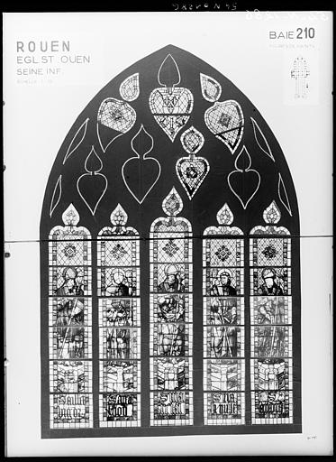 Photomontage de vitrail : baie 210, figures de saints, état avant restauration