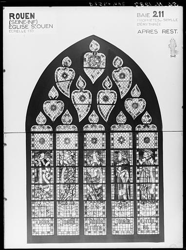Photomontage de vitrail : baie 211, prophètes et Sibylle érythréenne, état après restauration