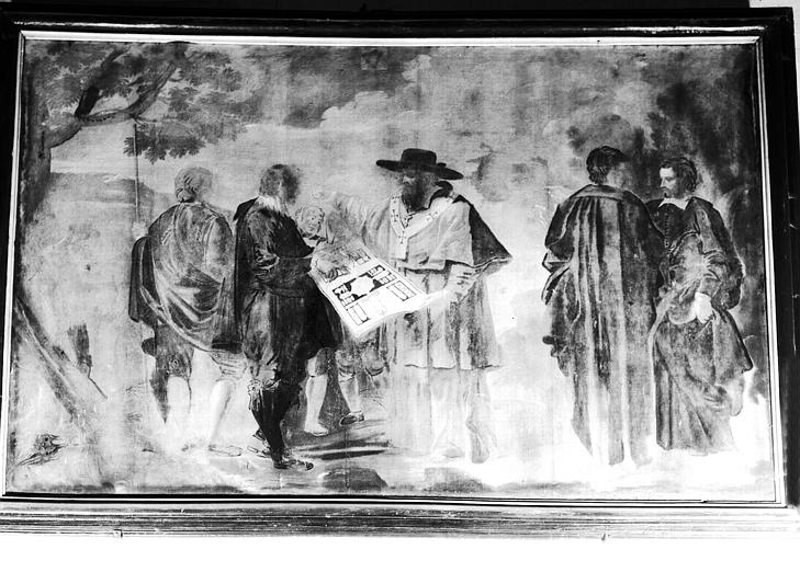 Peinture sur toile du choeur : plan de l'abbaye de Hautvilliers remis à saint Nivard - © Ministère de la Culture (France), Médiathèque du patrimoine et de la photographie, diffusion GrandPalaisRmn Photo