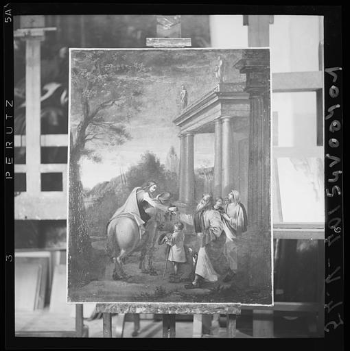 Peinture sur toile, Départ de l'enfant prodigue : Homme saluant un cavalier