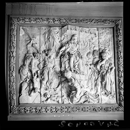 Panneau de boiserie, bas relief : Jugement de Salomon