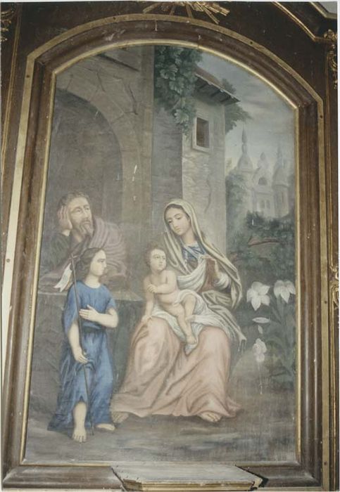 tableau : la Sainte Famille et saint Jean-Baptiste enfant 