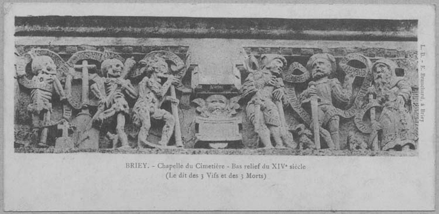 bas-relief : les Trois vifs et les trois morts (document imprimé)