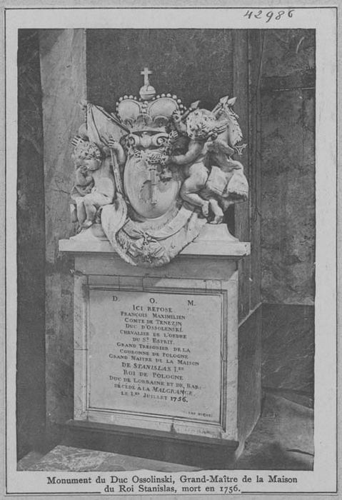 monument funéraire du duc d'Ossolinski, grand-maître de la maison de Stanislas Ier, roi de Pologne (document imprimé)