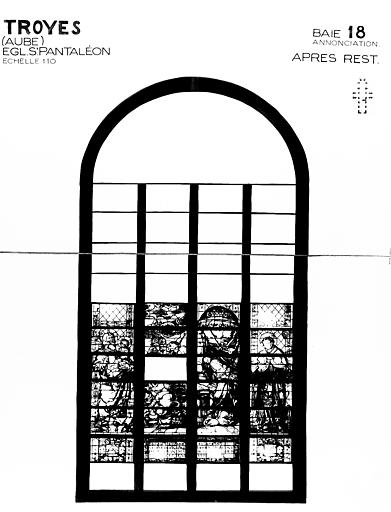 Photomontage de vitrail : baie 18, Annonciation, état après  restauration