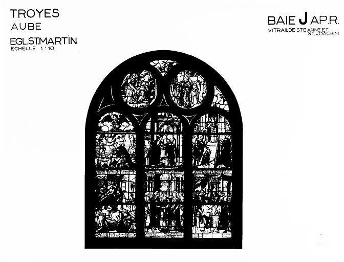 Photomontage de vitrail, baie J : sainte Anne et saint Joachim,  état après restauration