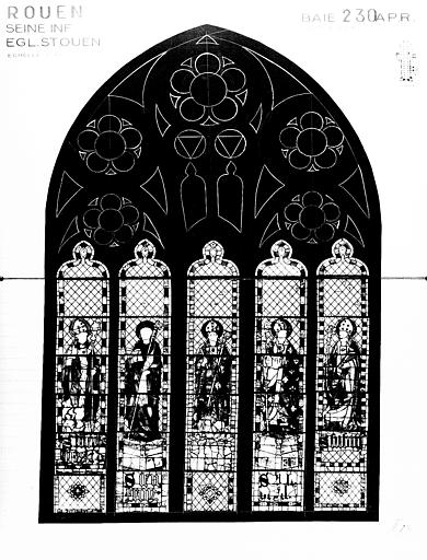 Photomontage de vitrail : baie 230, saints évêques, état après  restauration