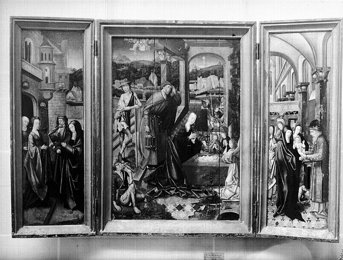 Panneaux peints du triptyque dit de Bethléem : Visitation,  Nativité, Présentation