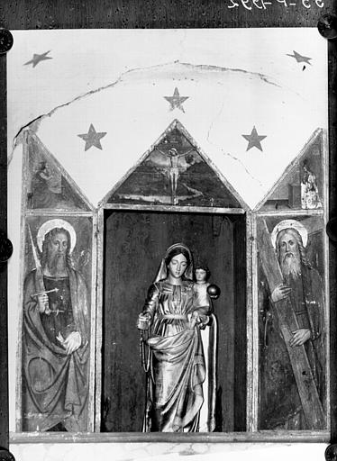 Panneaux peints d'un triptyque : Vierge à l'Enfant entre saint  Pierre et saint Paul