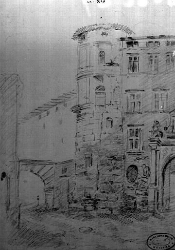 Façade intérieure du côté du gouvernement, dessin au crayon