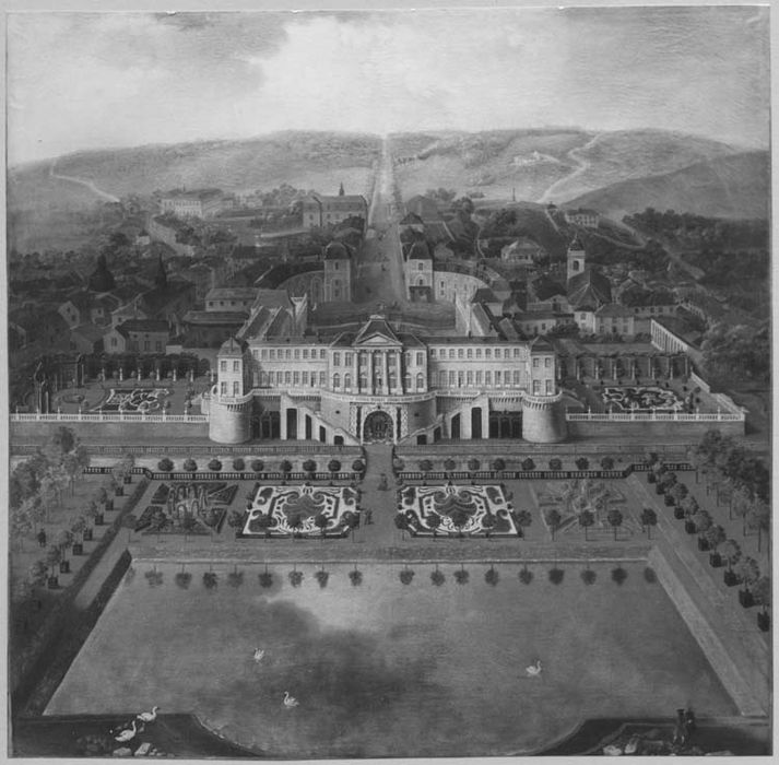 tableau : Le château du roi Stanislas avec les anciens jardins