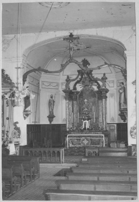 autel, retable, ciborium, tableau : le Baptême de Clovis par saint Rémy, statue : Vierge à l'Enfant, arc triomphal (maître-autel)