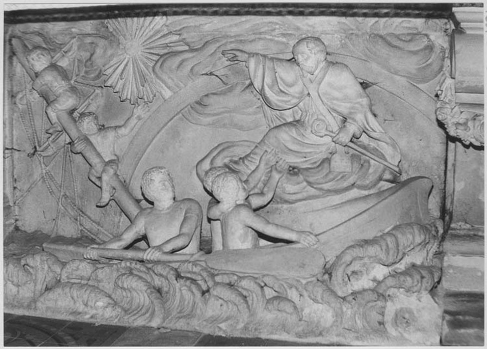 autel, bas-relief : scène du vaisseau en péril