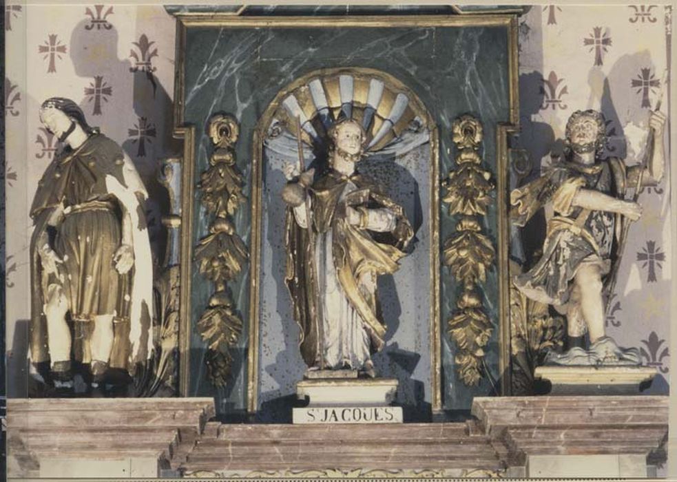 autel et retable nord, 2 statues : Saint Jacques, Saint Christophe