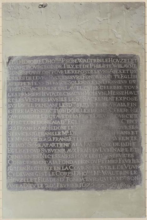 plaque funéraire de Waltrin Le Houzelet et de Philippe Willaume, son épouse