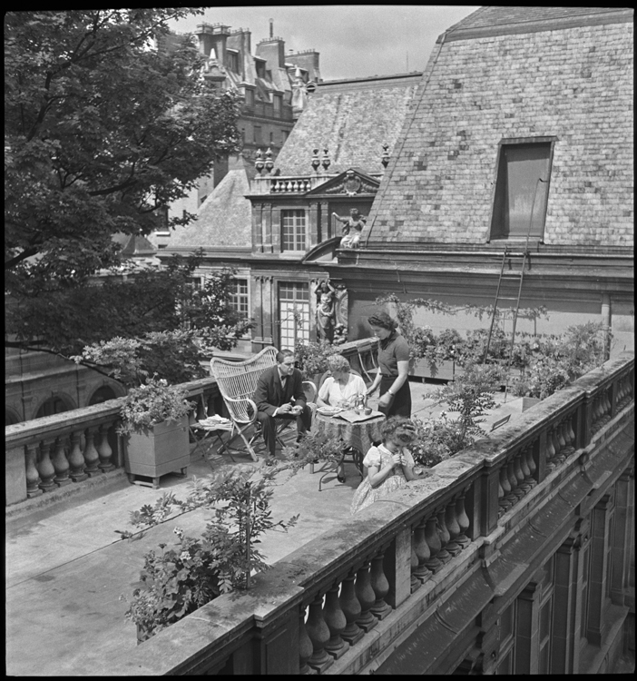 Vue plongeante sur le jardinet du toit-terrasse