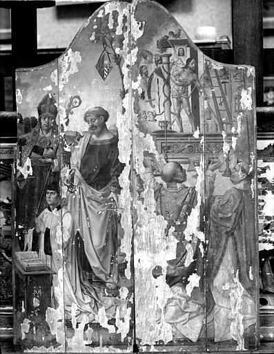 Peinture sur toile, Messe de saint Grégoire : deux panneaux, état avant restauration