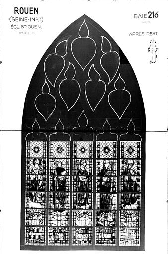 Photomontage de vitrail : baie 216, saints, état après restauration