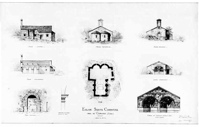 Coupes des façades latérale postérieure et principale