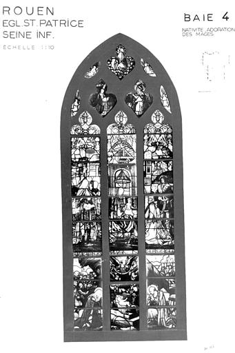 Photomontage de vitrail : baie 4, Nativité, Adoration des Mages