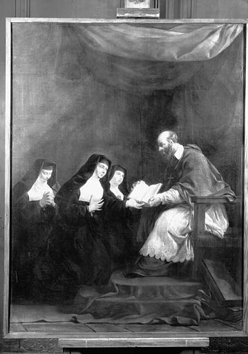 Peinture sur toile : saint François de Sales donnant à sainte  Chantal la règle de la Visitation