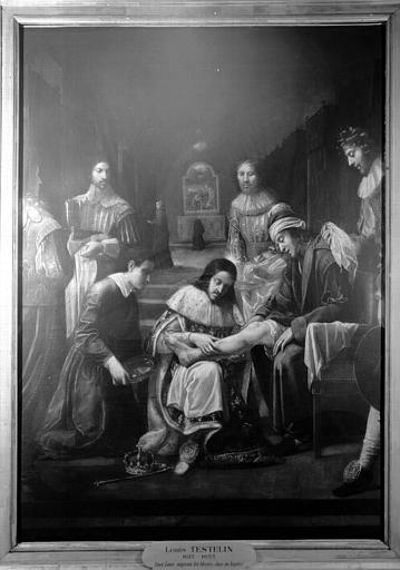 Peinture sur toile : saint Louis soignant les bléssés dans un  hôpital