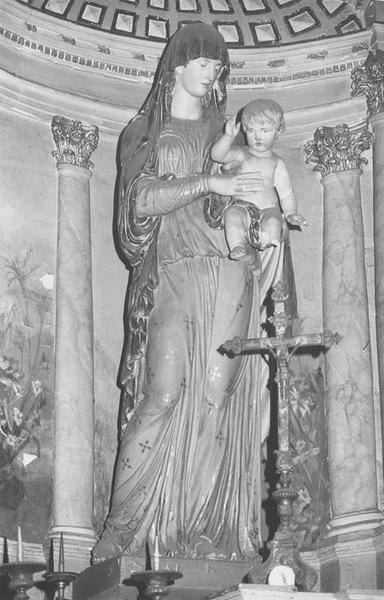 statue du retable de la sainte Famille : Vierge à l'enfant, vue générale