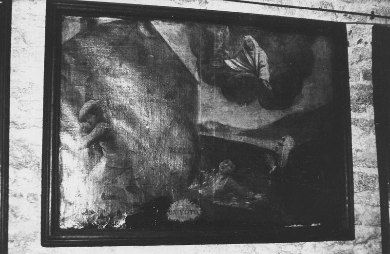 tableau, ex-voto dédié à sainte Anne : enfant sauvé d'un moulin, vue générale