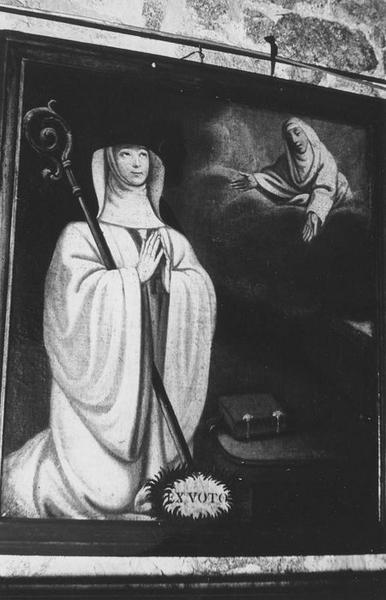 tableau, ex-voto dédié à sainte Anne : Abbesse de Notre-Dame de la Joy en prière, vue générale