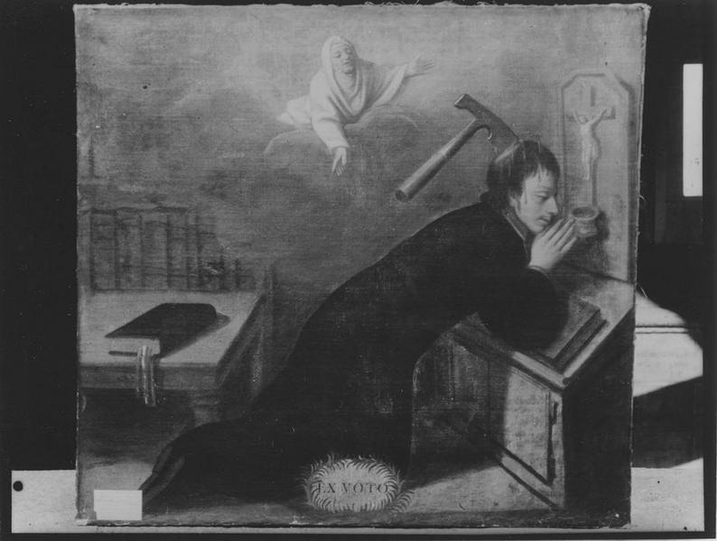 tableau, ex-voto dédié à sainte Anne : Protection en faveur de Pierre Guillemet, recteur de Camors, vue générale