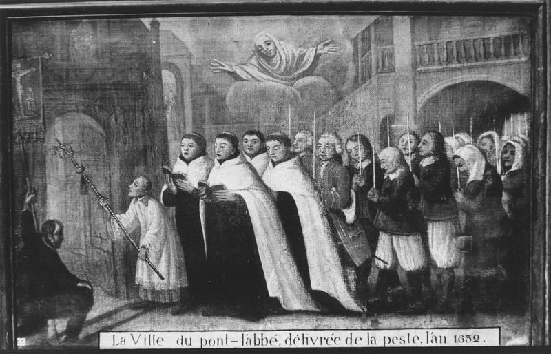 tableau, ex-voto dédié à sainte Anne : Pont-l'Abbé délivré de la peste, vue générale
