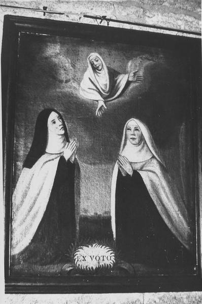 tableau, ex-voto dédié à sainte Anne : deux religieuses en pière, vue générale